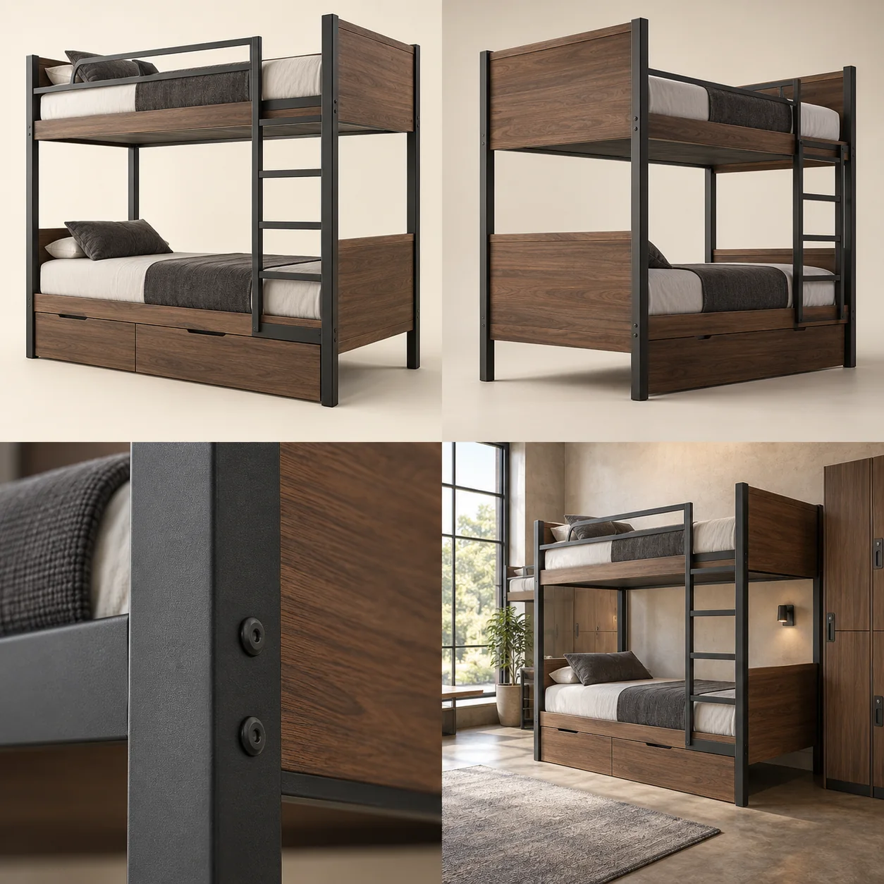 Hostel bunk beds — Overall view